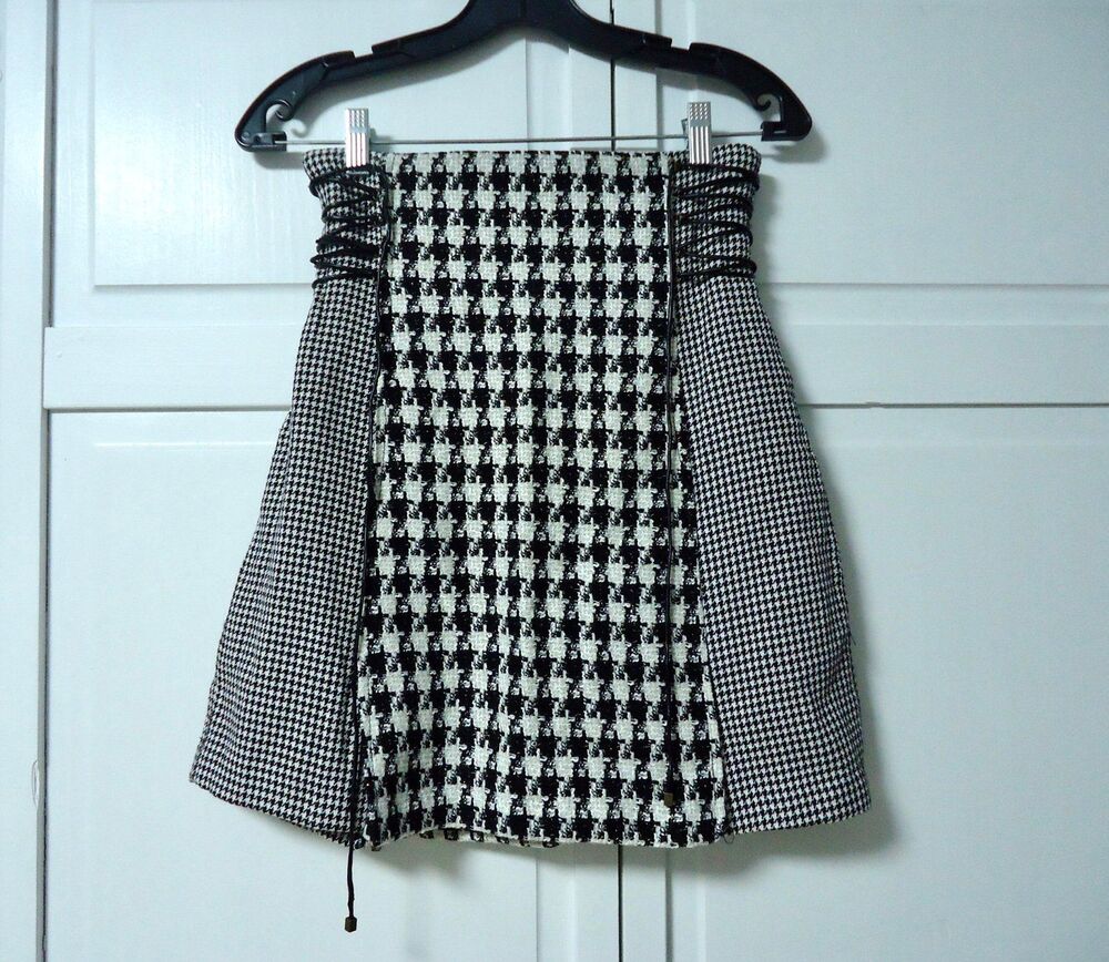 High Waisted Mixed Houndstooth Plaid Knee Length Skirt - Womens Size XXS